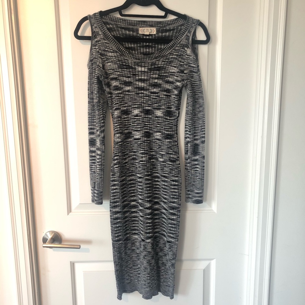 Black and white off shoulder fitted dress